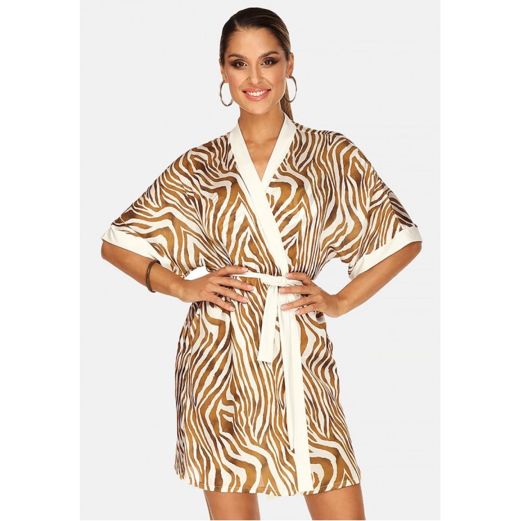 Kobiety BEACH ACCESSORIES | Feba Swimwear Akcesoria plażowe - kimono szlafrok pasy zebry/brązowy - EN90531