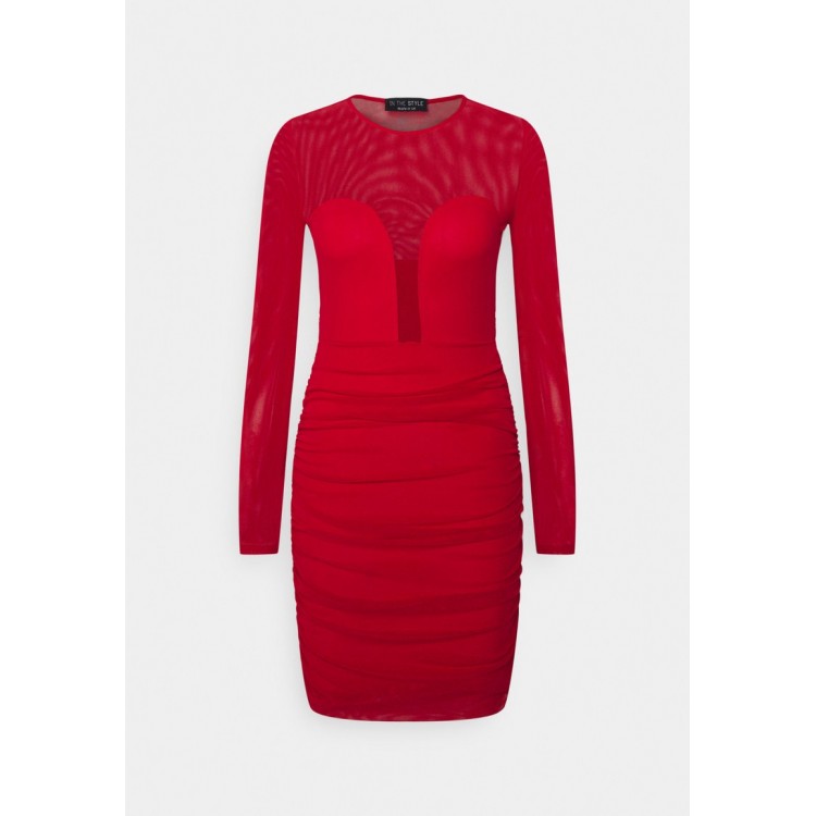 Kobiety DRESS | IN THE STYLE LIBERTY INSERT RUCHED BODYCON MINI DRESS - Sukienka koktajlowa - red/czerwony - CN87749