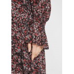 Kobiety DRESS | The Kooples ROBE COL ET MANCHES SMOCKESEN IMPRIME FLOWERS - Sukienka koktajlowa - black/red/czerwony melanż - TN09451