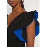 Kobiety DRESS | WAL G. V NECK RUFFLE SLEEVE MIDI DRESS - Sukienka koktajlowa - black/royal blue/czarny - EP37894