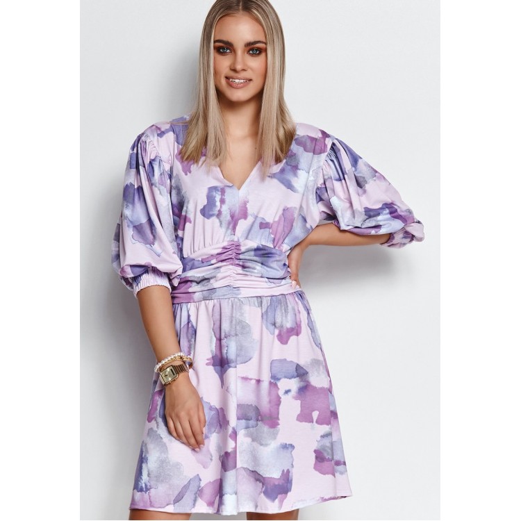 Kobiety DRESS | Makadamia MINI Z BUFIASTYMI RĘKAWAMI I ŚCIĄGACZEM - Sukienka letnia - purple / blue/fioletowy - YA50611