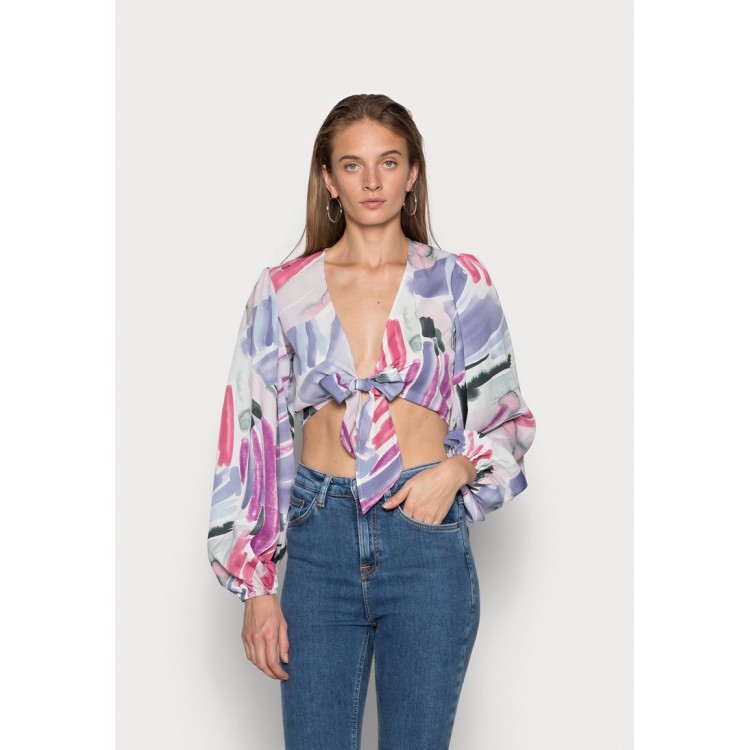 Kobiety SHIRT | IN THE STYLE SYD & ELL BLUSH ABSTRACT PRINT TIE FRONT BALLOON SLEEVE CROP - Bluzka z długim rękawem - multicoloured/wielokolorowy - GJ06310