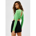 Kobiety T SHIRT TOP | Bershka BACK KNOT - Bluzka z długim rękawem - green/zielony - LJ13714