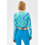Kobiety T SHIRT TOP | Bershka WITH RING PRINT AND SEAM NECKLINE - Bluzka z długim rękawem - turquoise/turkusowy - SL42330
