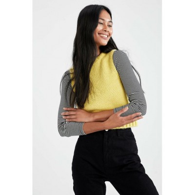 Kobiety T_SHIRT_TOP | DeFacto SLIM FIT - Bluzka z długim rękawem - yellow/żółty - BU65772