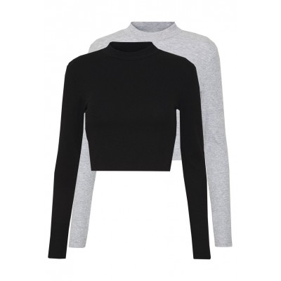 Kobiety T_SHIRT_TOP | Even&Odd 2 PACK - Bluzka z długim rękawem - light grey/black/jasnoszary - HV59719