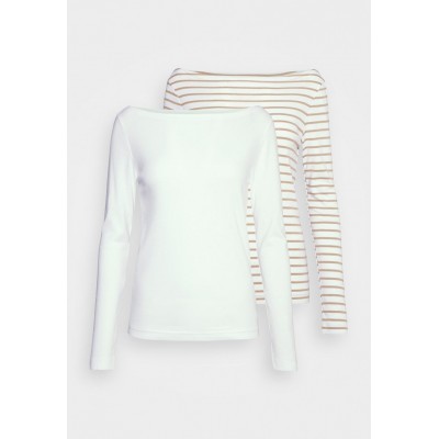 Kobiety T_SHIRT_TOP | GAP Petite BOATNECK 2 PACK - Bluzka z długim rękawem - khaki/biały - CR65626