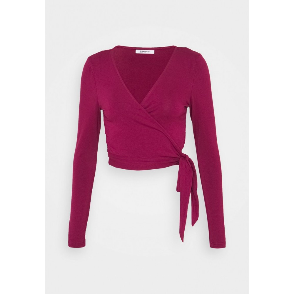 Kobiety T SHIRT TOP | Glamorous WRAP CROP - Bluzka z długim rękawem - burgundy/ciemnoczerwony - HI08063