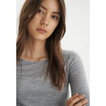 Kobiety T SHIRT TOP | InWear FANGIW - 100% WOOL - Bluzka z długim rękawem - light grey melange/szary - CZ13769