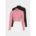 Kobiety T SHIRT TOP | Missguided HIGH NECK CROP 2 PACK - Bluzka z długim rękawem - black/rose/czarny - ZT24130