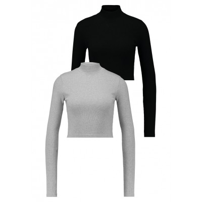 Kobiety T_SHIRT_TOP | Missguided HIGH NECK CROP 2 PACK - Bluzka z długim rękawem - black/grey/czarny - TZ91193