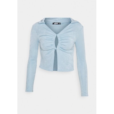 Kobiety T_SHIRT_TOP | Missguided Petite RUCHED FRONT ACETATE SLINKY SHIRT - Bluzka z długim rękawem - blue/niebieski - TQ90540