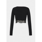 Kobiety T SHIRT TOP | Missguided TRIM CROP - Bluzka z długim rękawem - black/czarny - CC48545