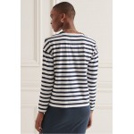Kobiety T SHIRT TOP | Superdry HEAVYWEIGHT - Bluzka z długim rękawem - navy optic stripe/niebieski - SE05824