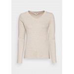 Kobiety T SHIRT TOP | TOM TAILOR V-NECK - Bluzka z długim rękawem - cold beige melange/mleczny - PV66995